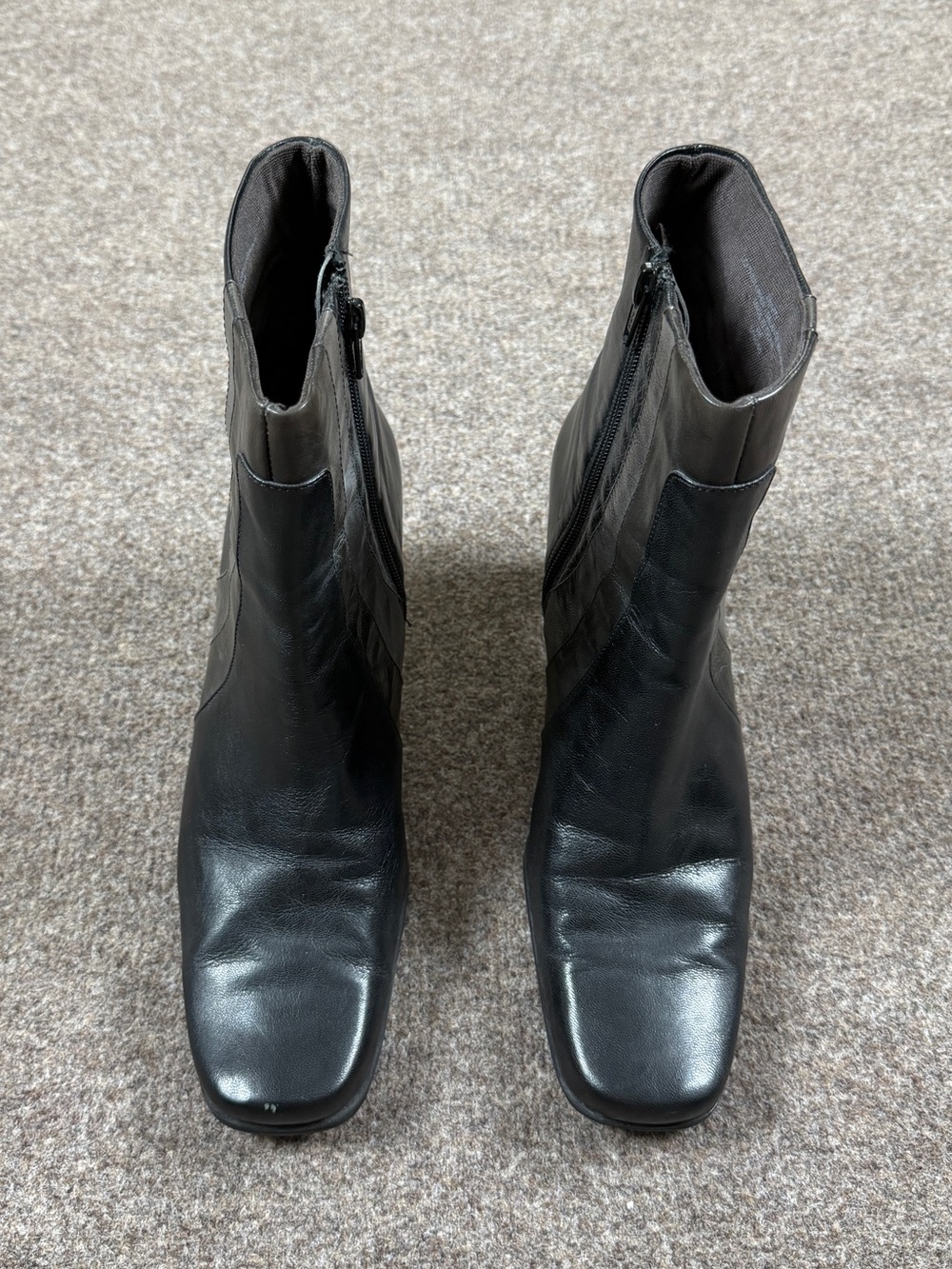 90s Y2K Liz Claiborne Black Leather Chunky Heel Square Toe Ankle Boots Women’s 8 - Picture 4 of 12
